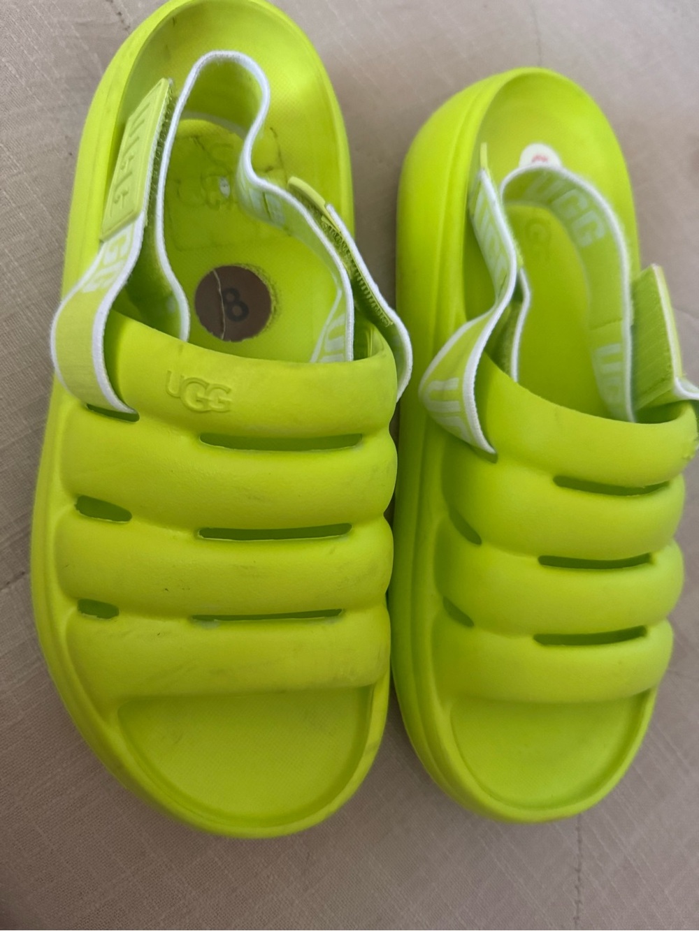 UGG Kids Neon Lime Green Foam Strap Sandals